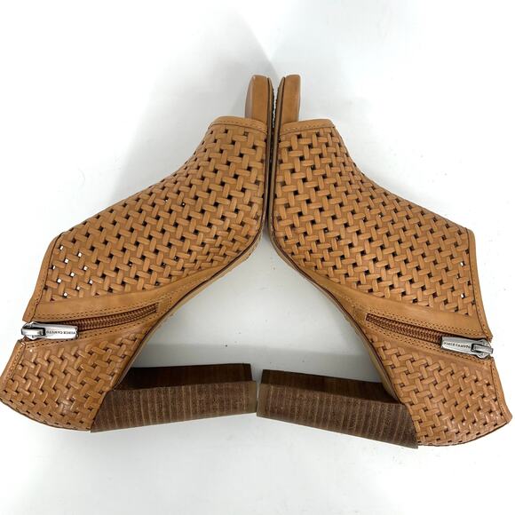Vince Camuto Tan Prisha Moon Shaped Stacked Heels Zipper Perforated Shoes Size 7 - Picture 5 of 9